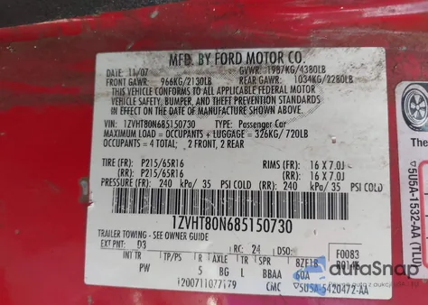 2008 Ford Mustang V6 Deluxe/V6 Premium from USA, damaged, VIN 1ZVHT80N685150730